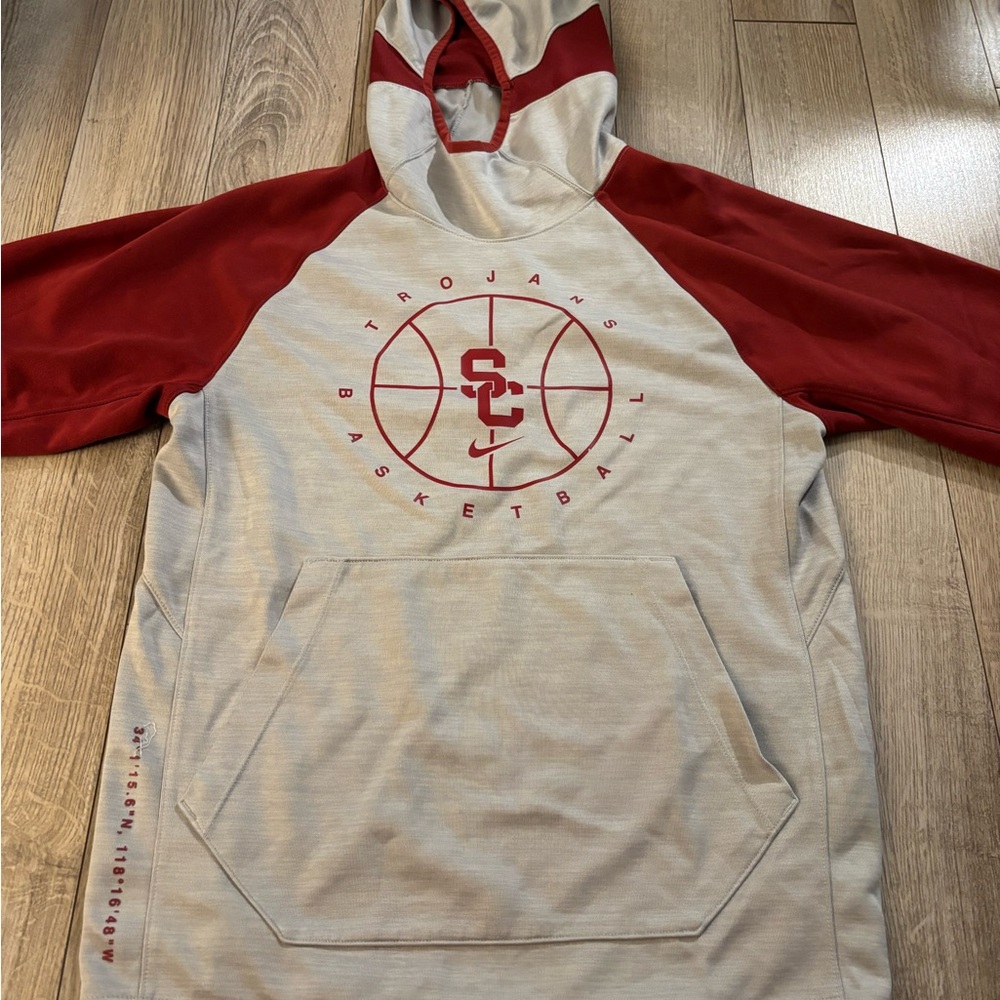 Nike Gray and Red Trojans Basketball Hoodie